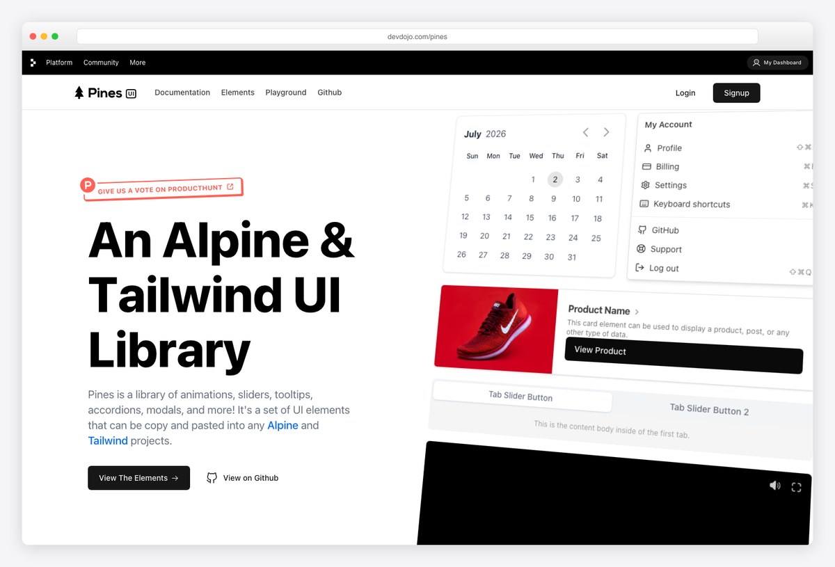 Pines UI Alpine.js and Tailwind CSS component library