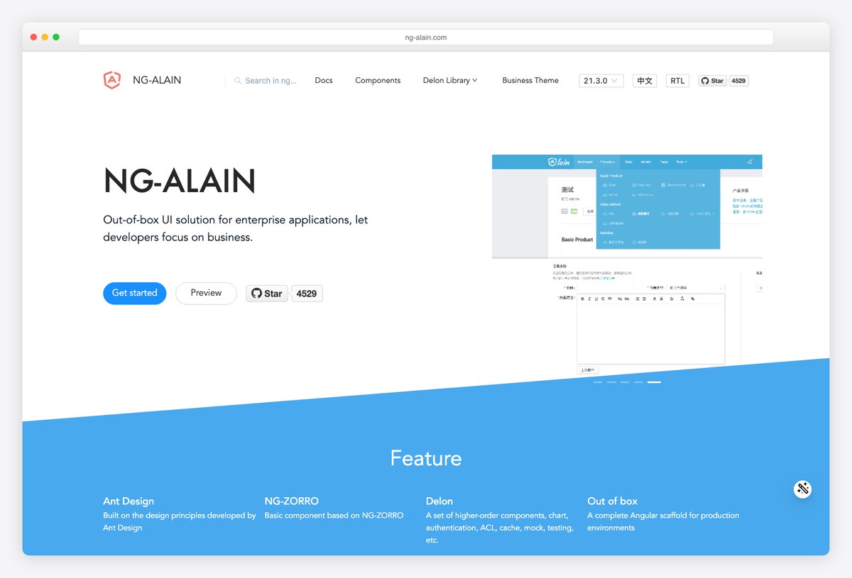 ng-alain Angular admin framework built on NG-ZORRO Ant Design