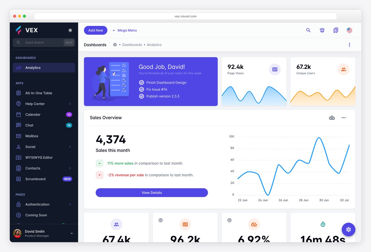Vex premium Angular admin template dashboard