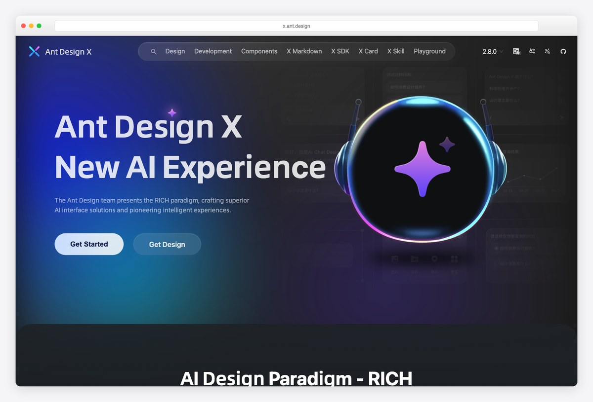 Ant Design X official AI interface components for Ant Design dashboards