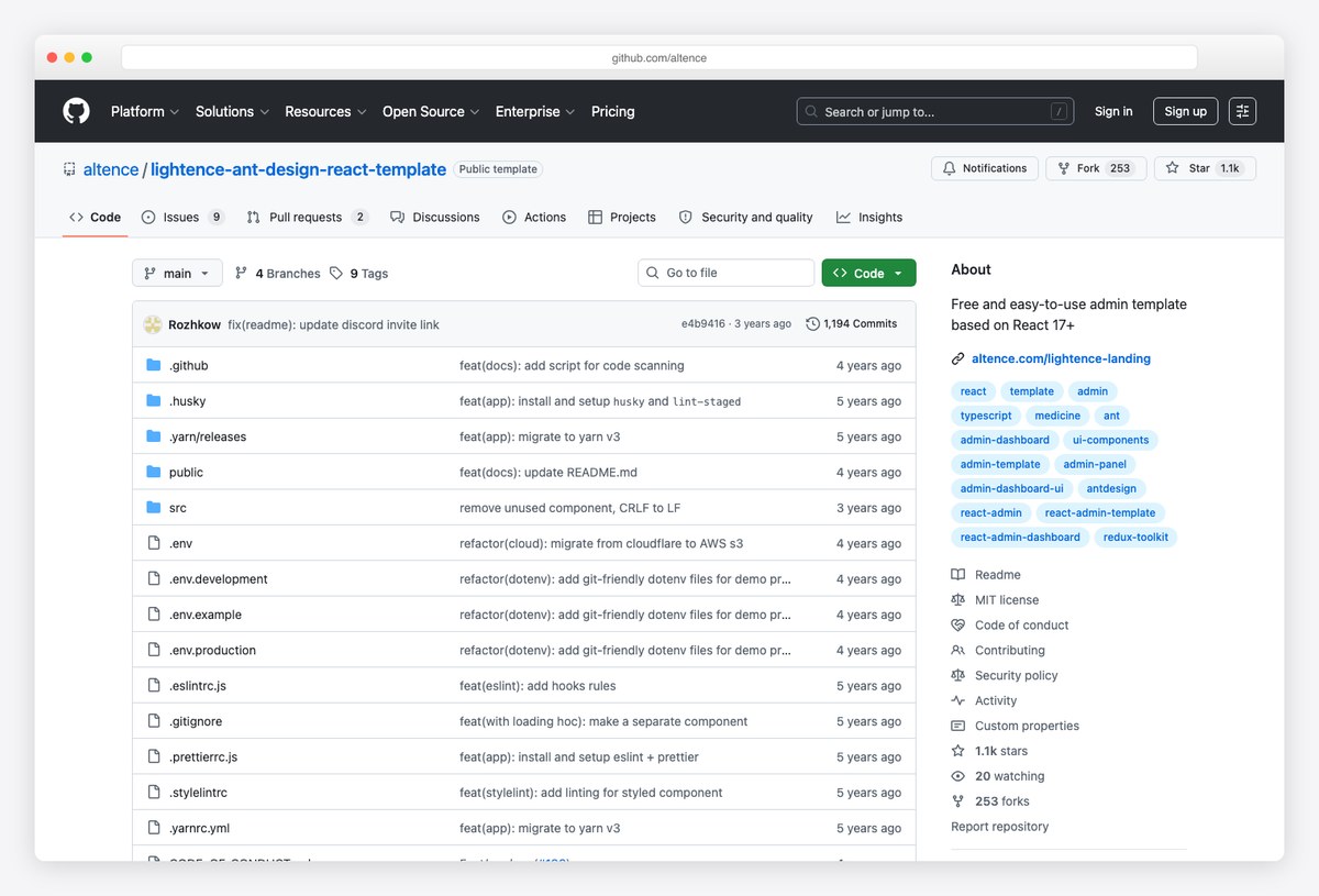 Lightence free Ant Design React admin template on GitHub
