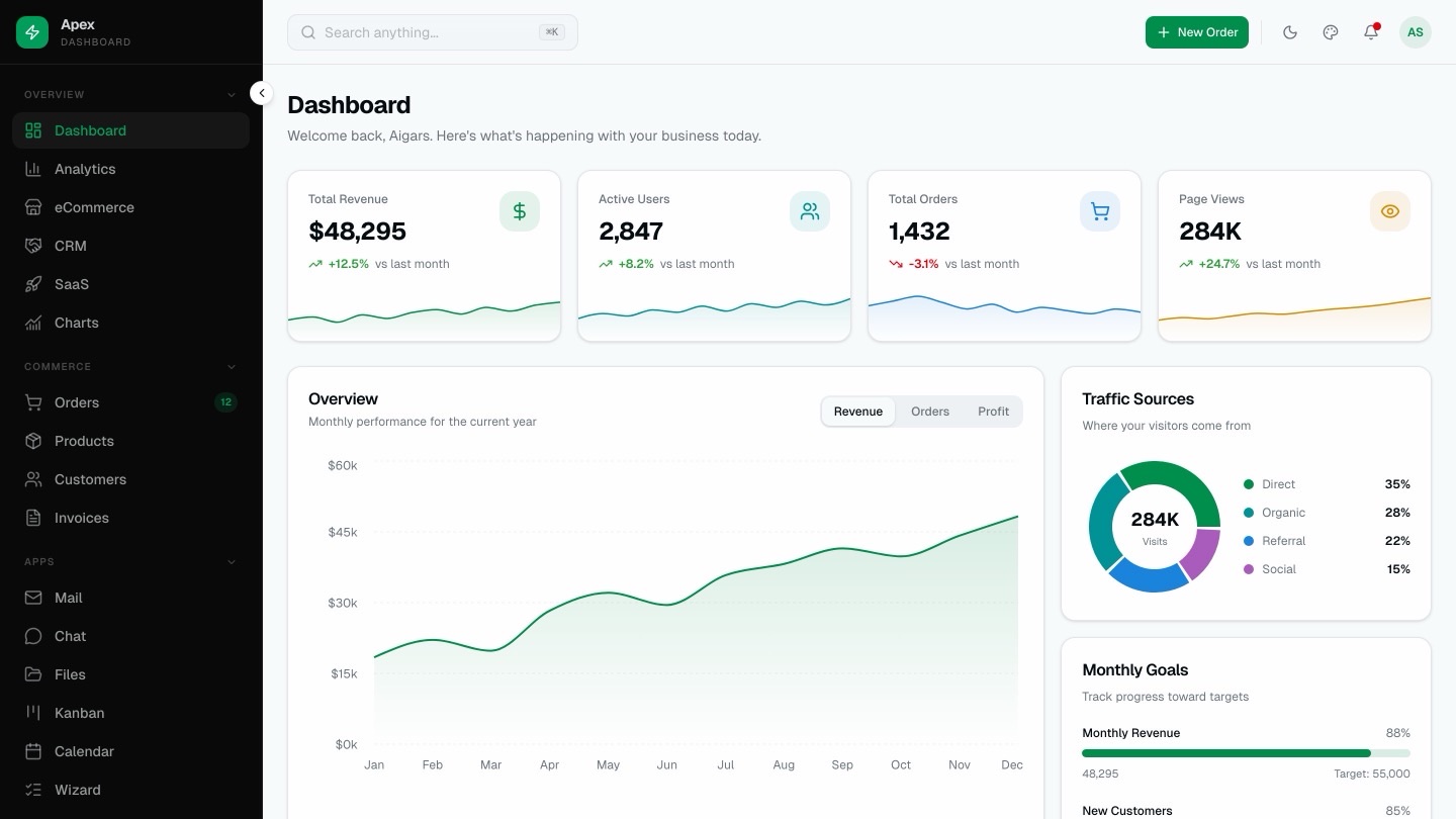 Apex Dashboard - Next.js 16 Admin Dashboard Template with Shadcn UI and Tailwind CSS