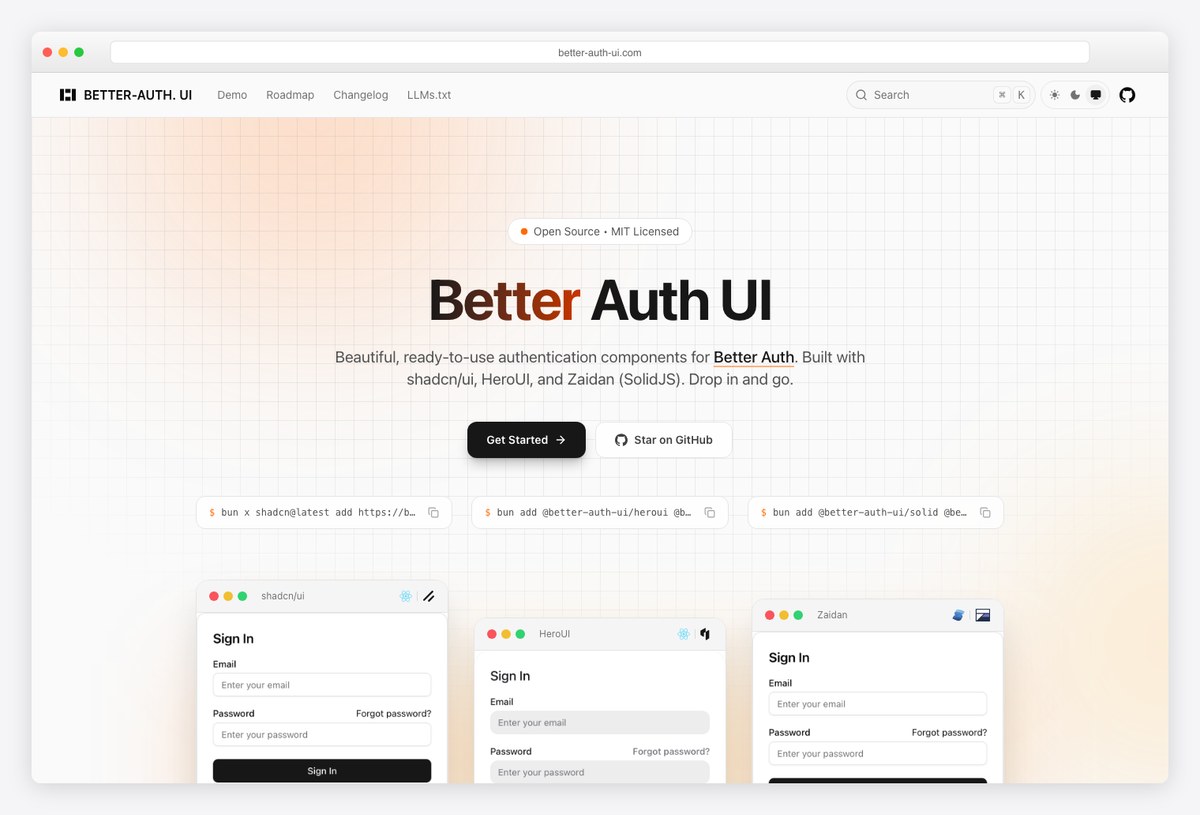 Better Auth UI prebuilt shadcn-style auth components