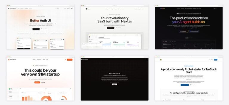 The best better auth starter kits — collage of six template screenshots
