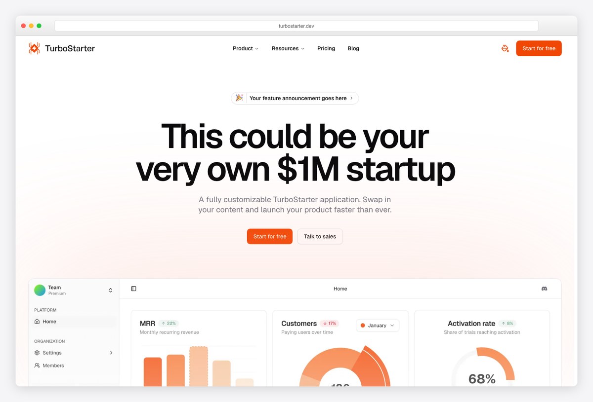 TurboStarter Next.js starter template with Better Auth
