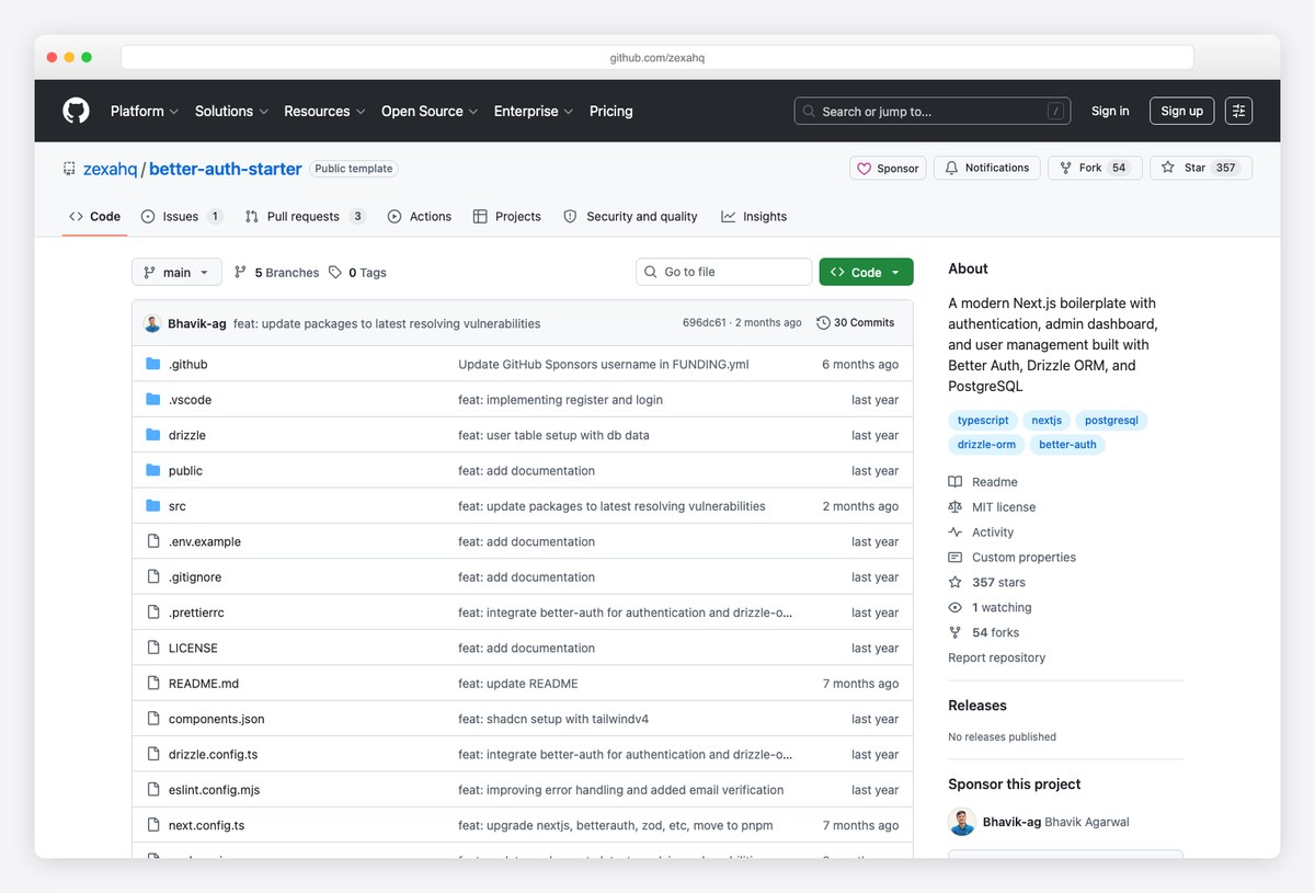 Zexa Better Auth starter with admin dashboard and user management on GitHub