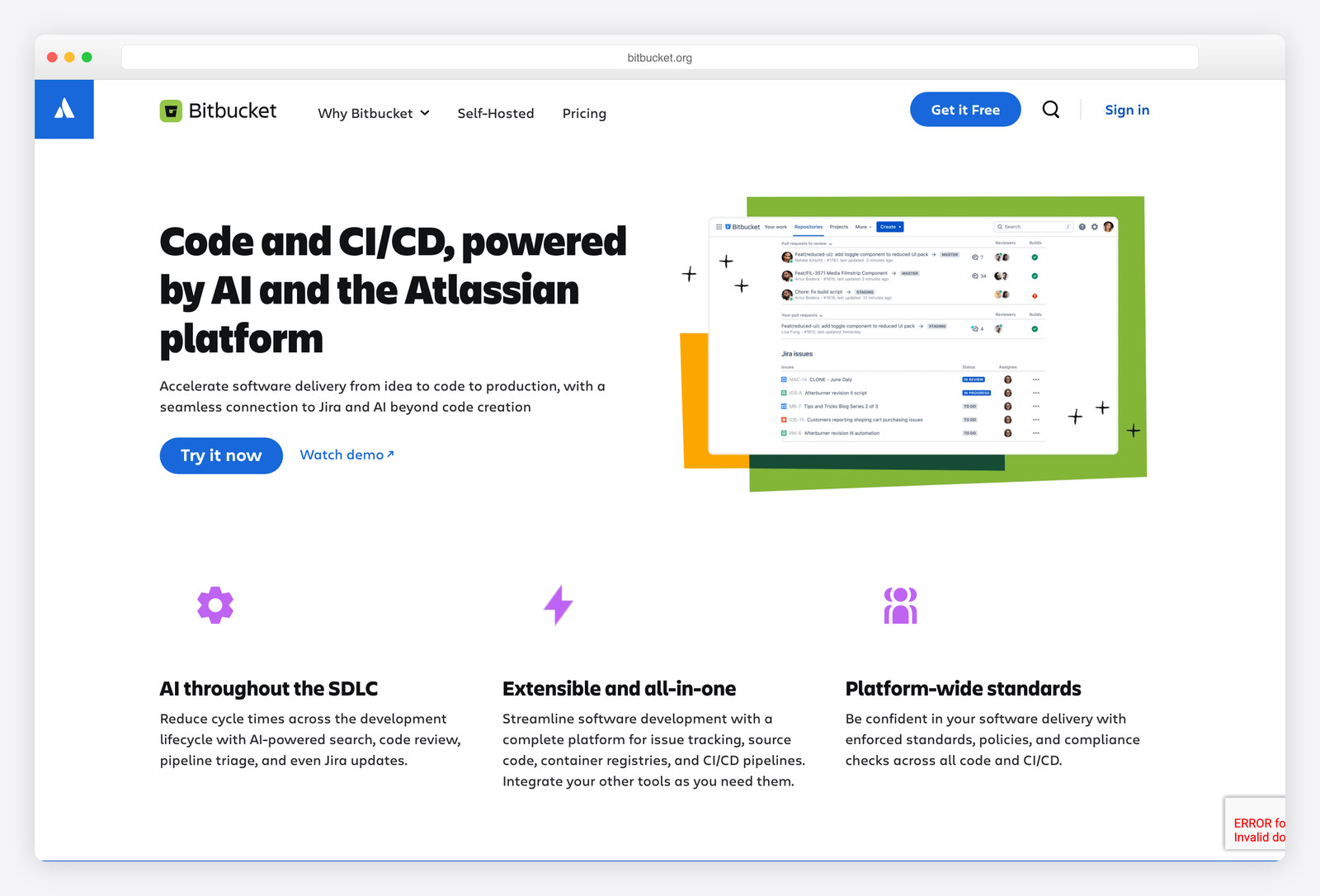 Screenshot of the Bitbucket website, a real-world example of a site built with Django