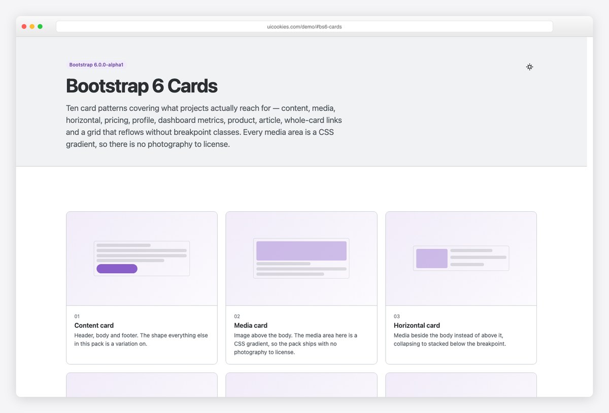Ten free Bootstrap 6 card templates including pricing, metric with sparkline and product cards