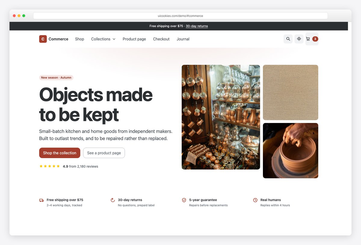 Commerce free Bootstrap 6 online store template with filterable storefront and multi-step checkout