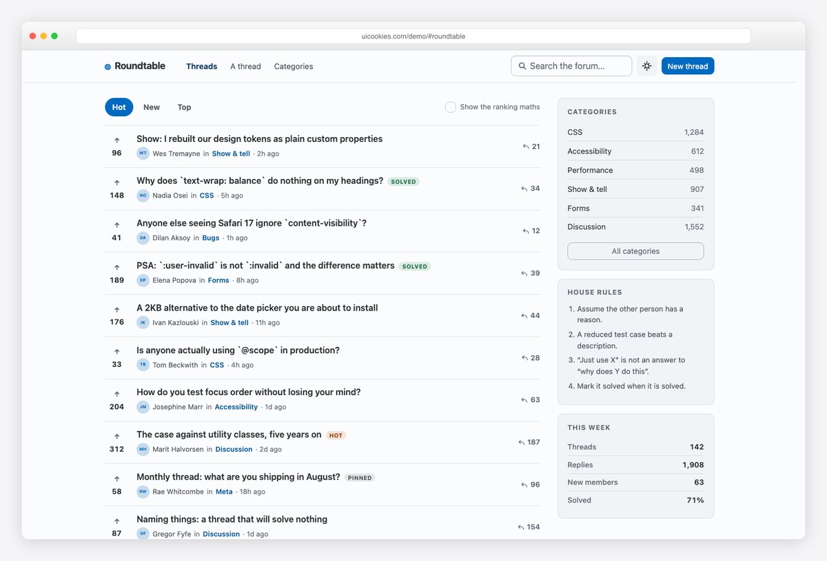 Roundtable free Bootstrap 6 forum and community template with working Hot, New and Top sorting