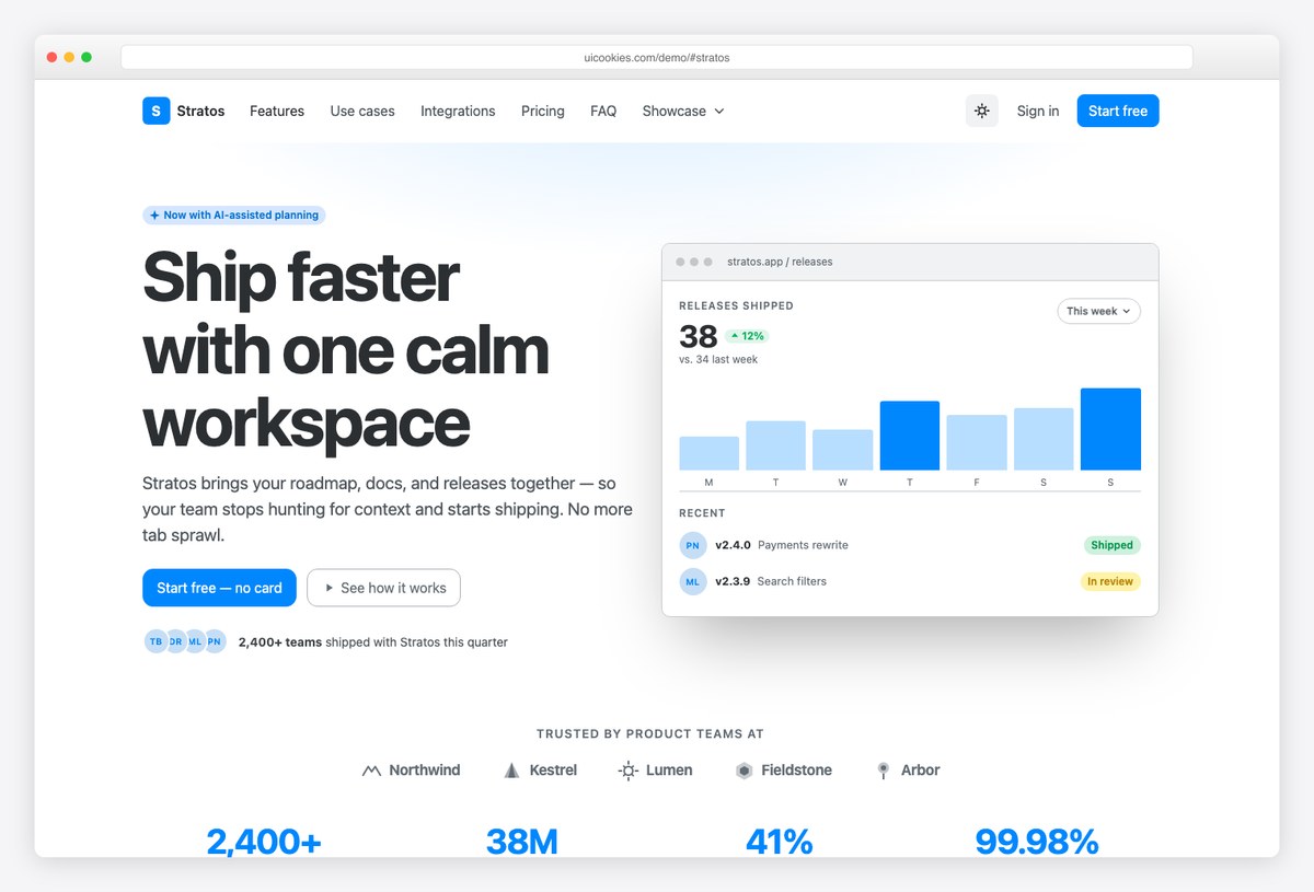 Stratos free seven-page Bootstrap 6 SaaS template with dashboard and component gallery