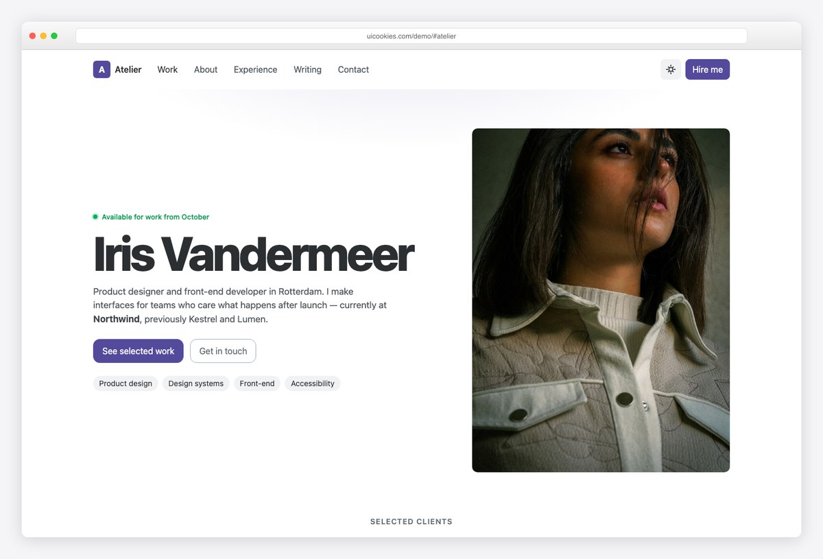 Atelier free Bootstrap 6 portfolio template for designers and developers with case study page