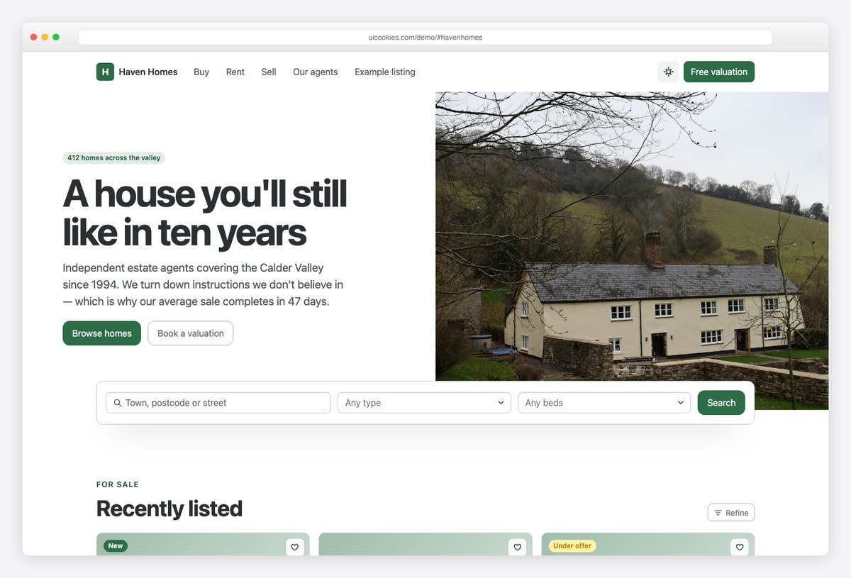 Haven Homes free Bootstrap 6 real estate template with property search panel