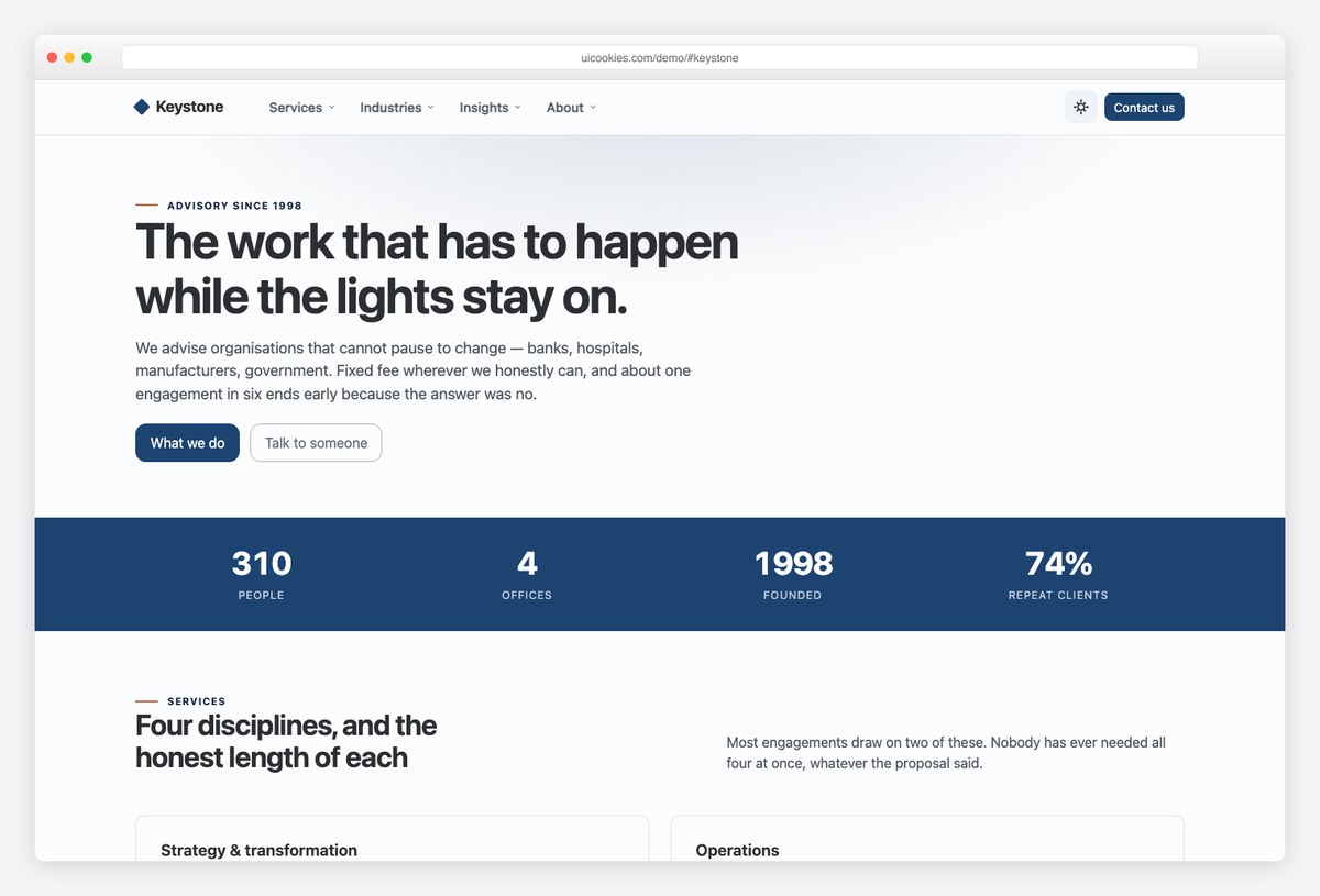 Keystone free Bootstrap 6 corporate business template with accessible mega menu