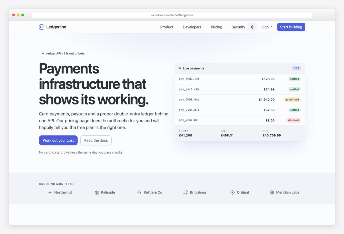 Ledgerline free Bootstrap 6 fintech SaaS template with pricing calculator
