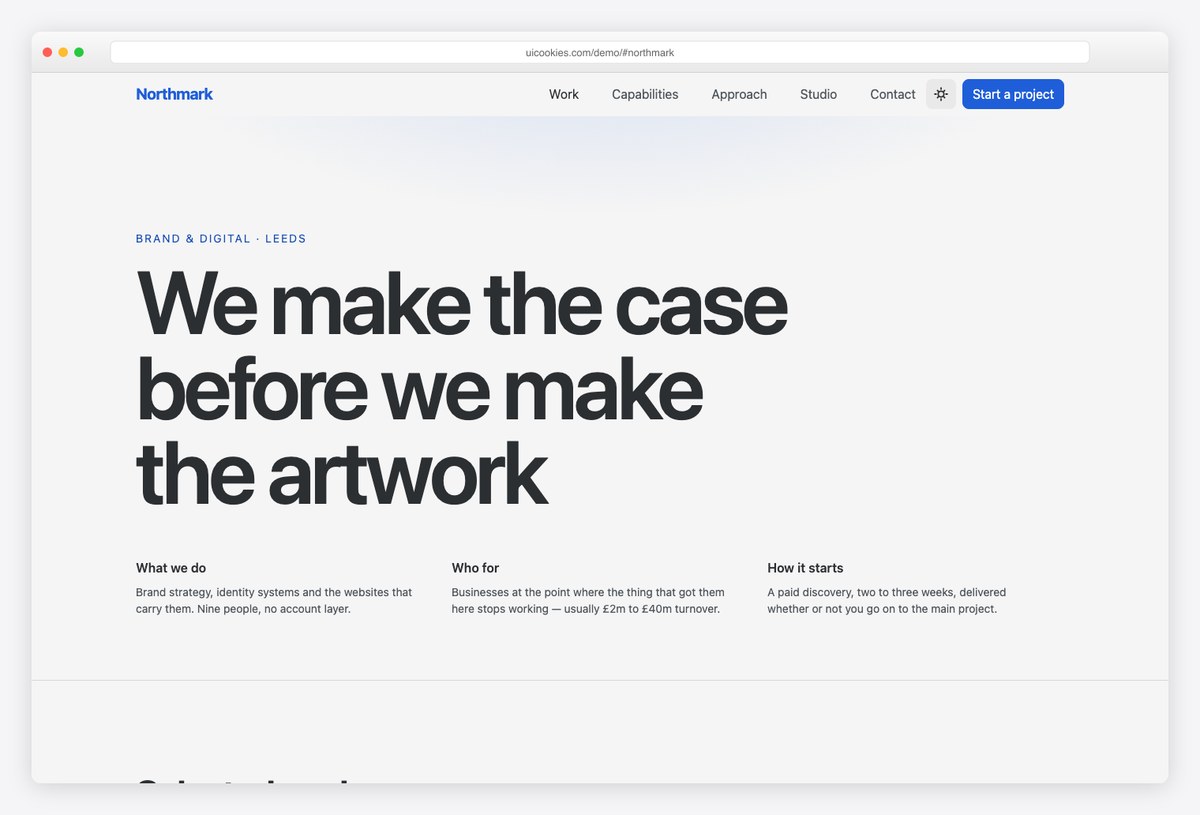 Northmark free Bootstrap 6 creative agency template with full-width work index
