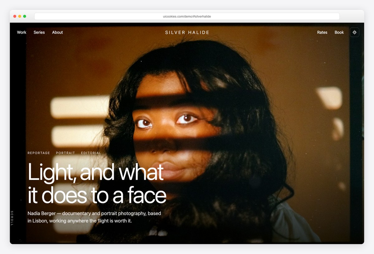 Silver Halide free dark Bootstrap 6 photography portfolio with native dialog lightbox