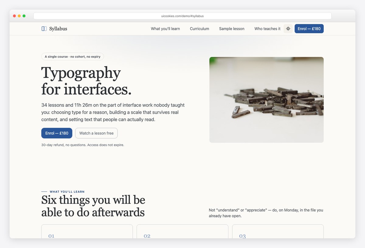 Syllabus free Bootstrap 6 online course template with persistent curriculum progress