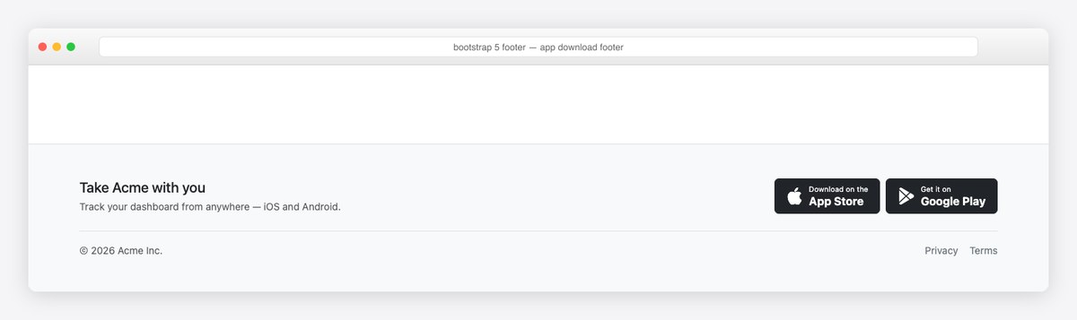 Bootstrap 5 footer example — app download footer