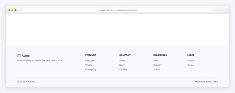Bootstrap 5 footer example — multi-column link footer