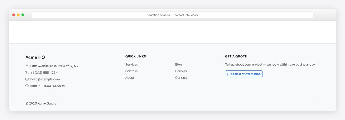 Bootstrap 5 footer example — contact info footer