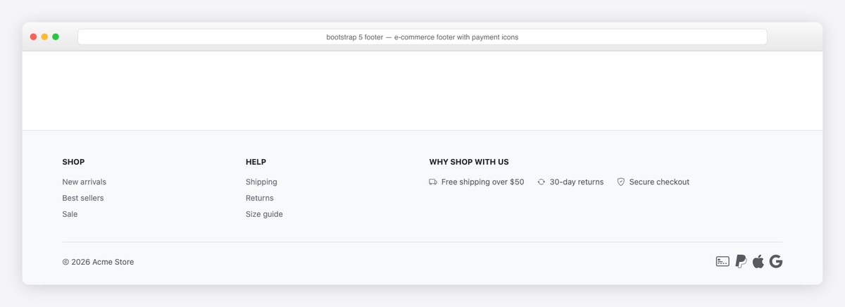 Bootstrap 5 footer example — e-commerce footer with payment icons