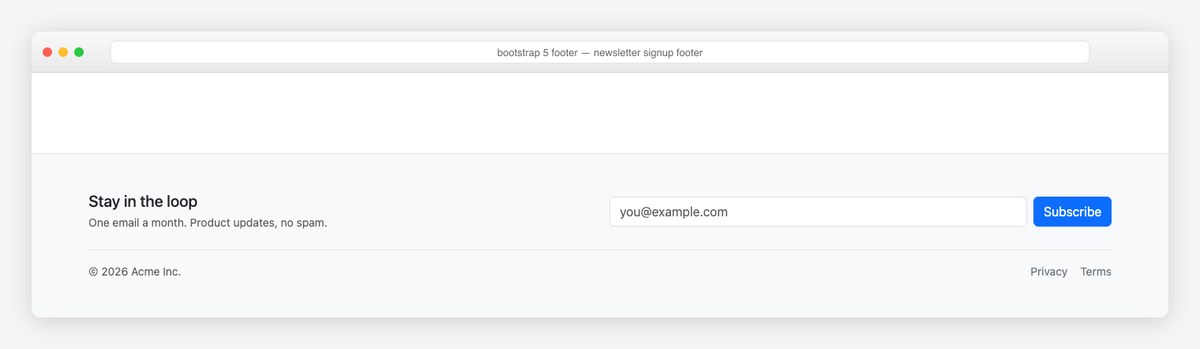 Bootstrap 5 footer example — newsletter signup footer