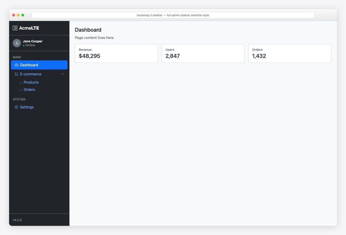 Bootstrap 5 sidebar example — full admin sidebar adminlte style