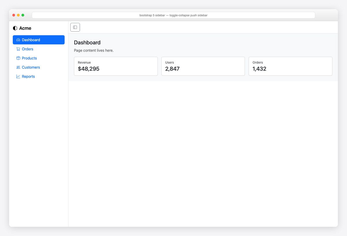 Bootstrap 5 sidebar example — toggle-collapse push sidebar