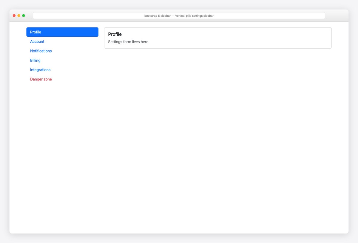 Bootstrap 5 sidebar example — vertical pills settings sidebar