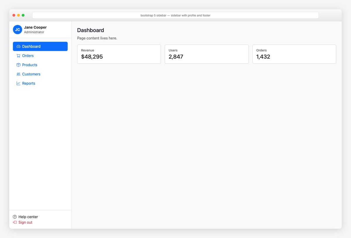 Bootstrap 5 sidebar example — sidebar with profile and footer
