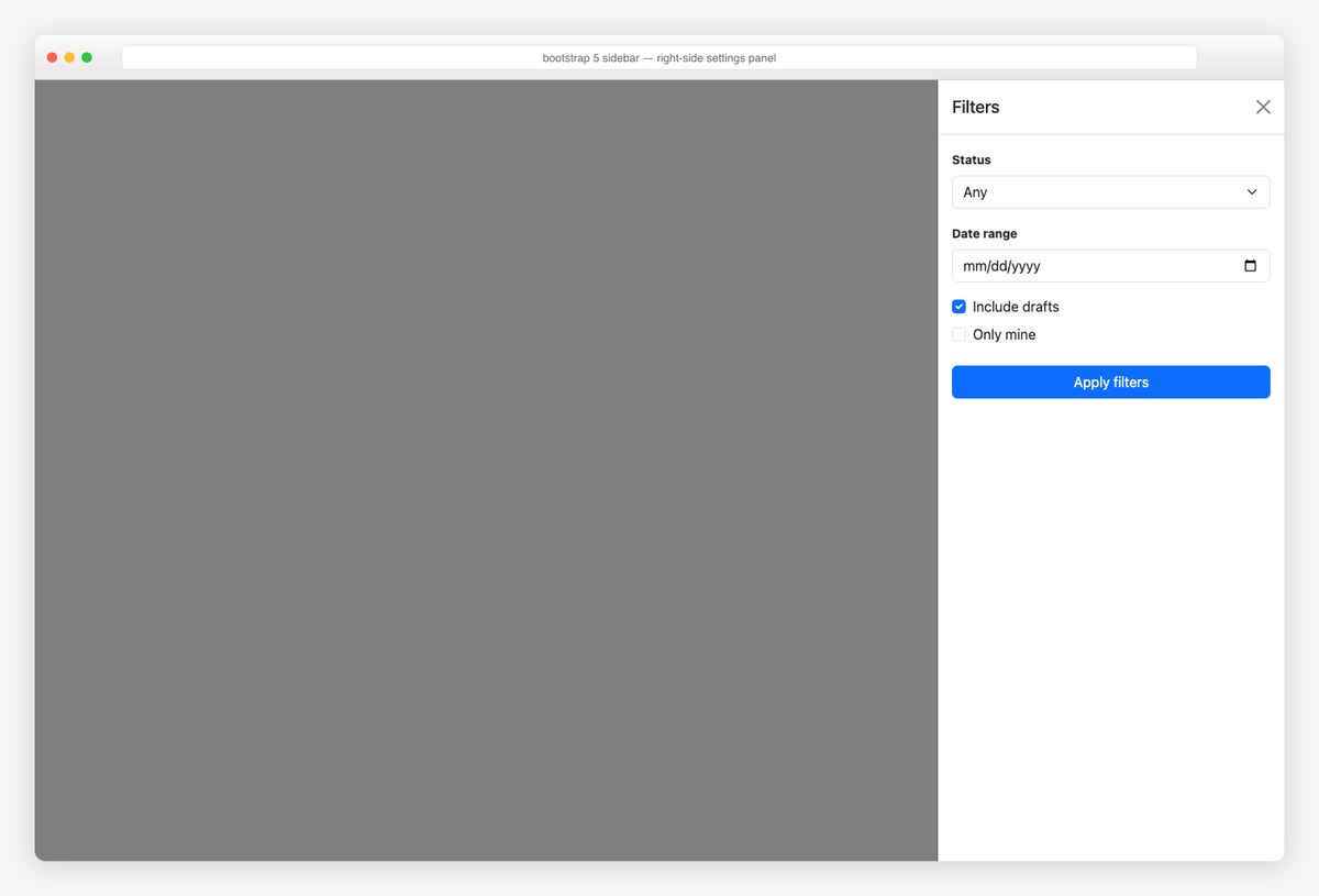 Bootstrap 5 sidebar example — right-side settings panel