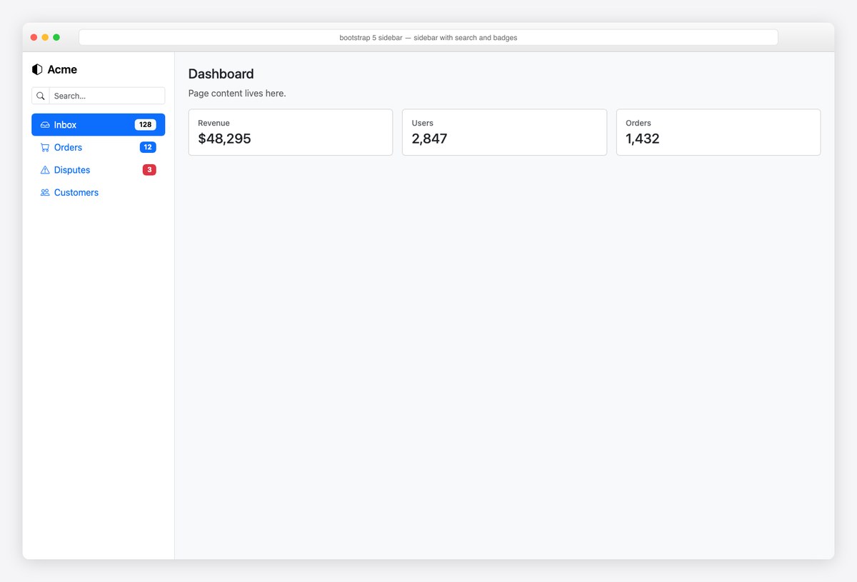 Bootstrap 5 sidebar example — sidebar with search and badges