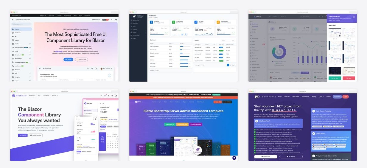 The best Blazor admin dashboard templates — collage of template screenshots