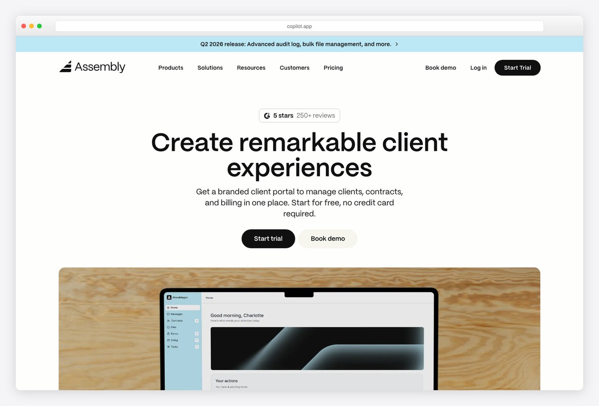 Copilot modern client portal design example