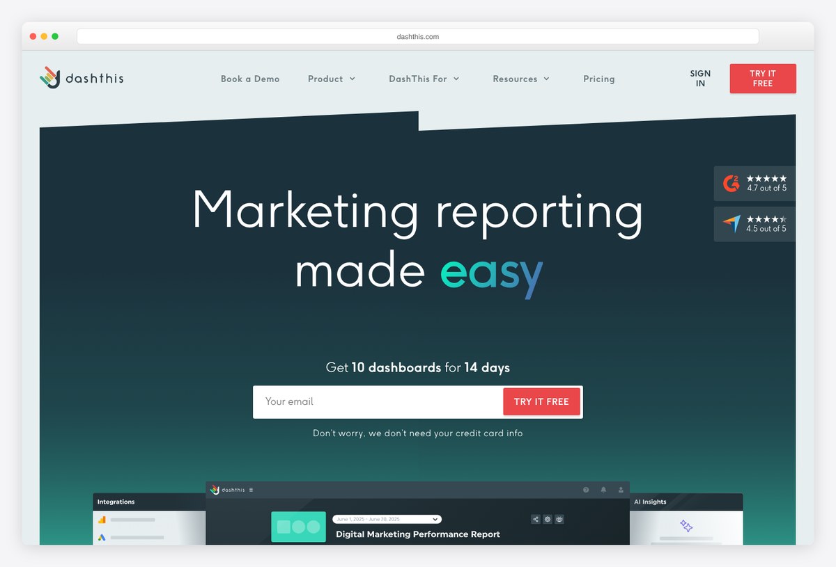 DashThis marketing client dashboard example