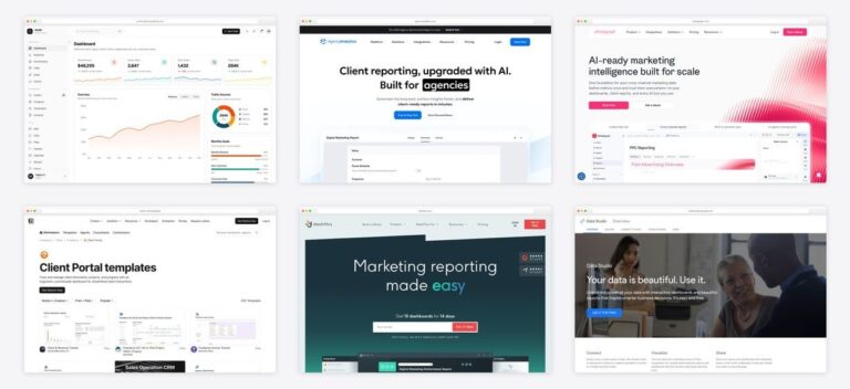 The best client dashboard design examples — collage of six template screenshots