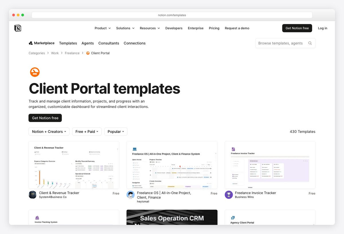 Notion client portal templates
