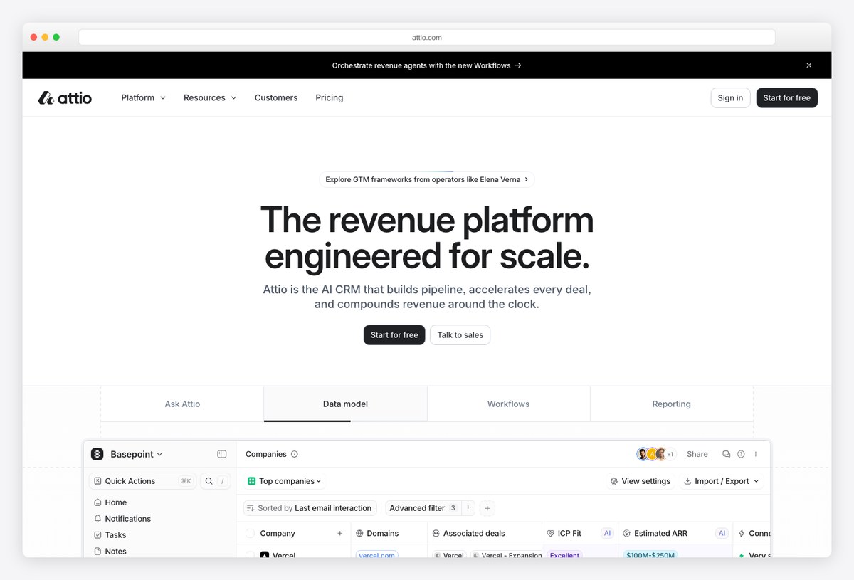 Attio AI-native CRM dashboard example
