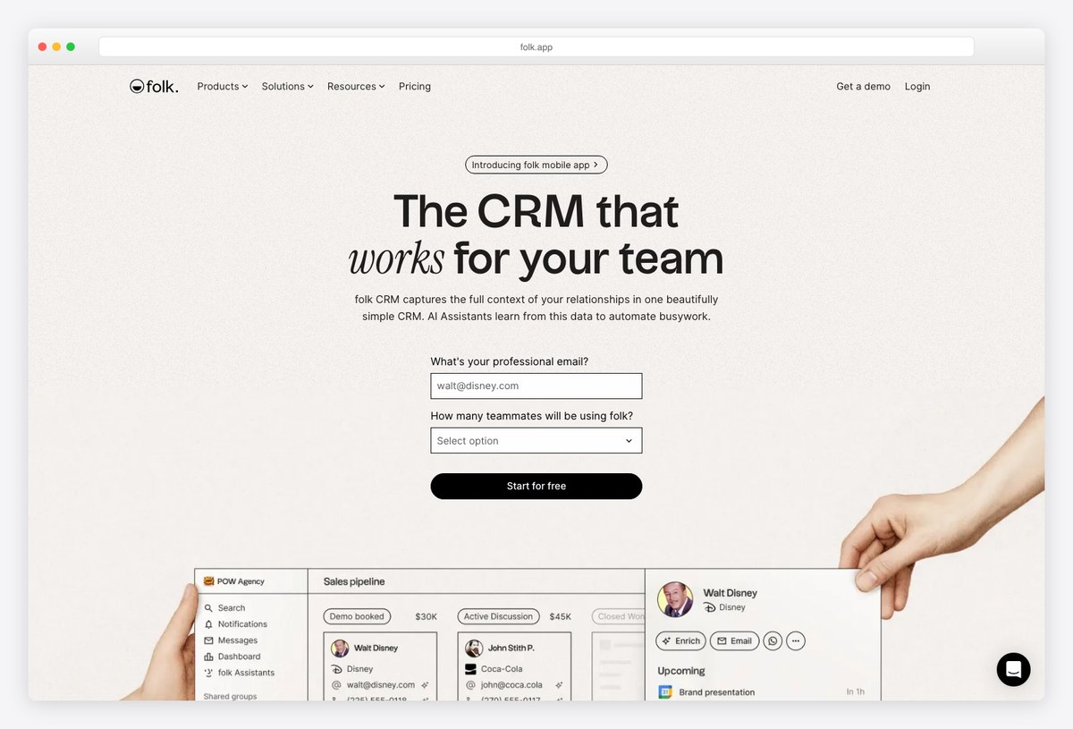 folk lightweight CRM dashboard example