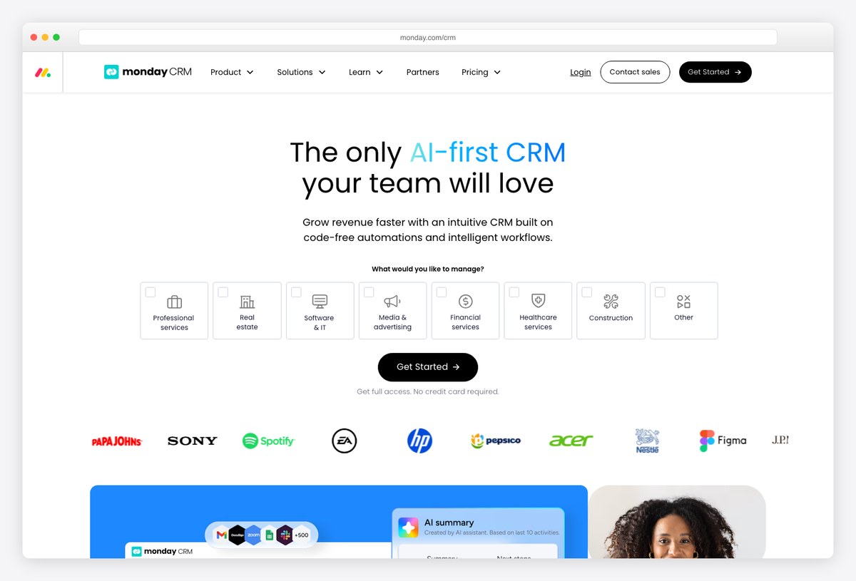 monday CRM dashboard example