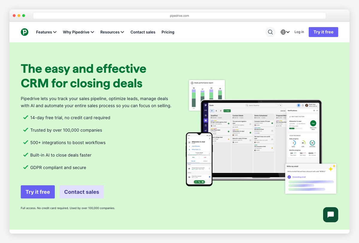 Pipedrive sales pipeline dashboard example