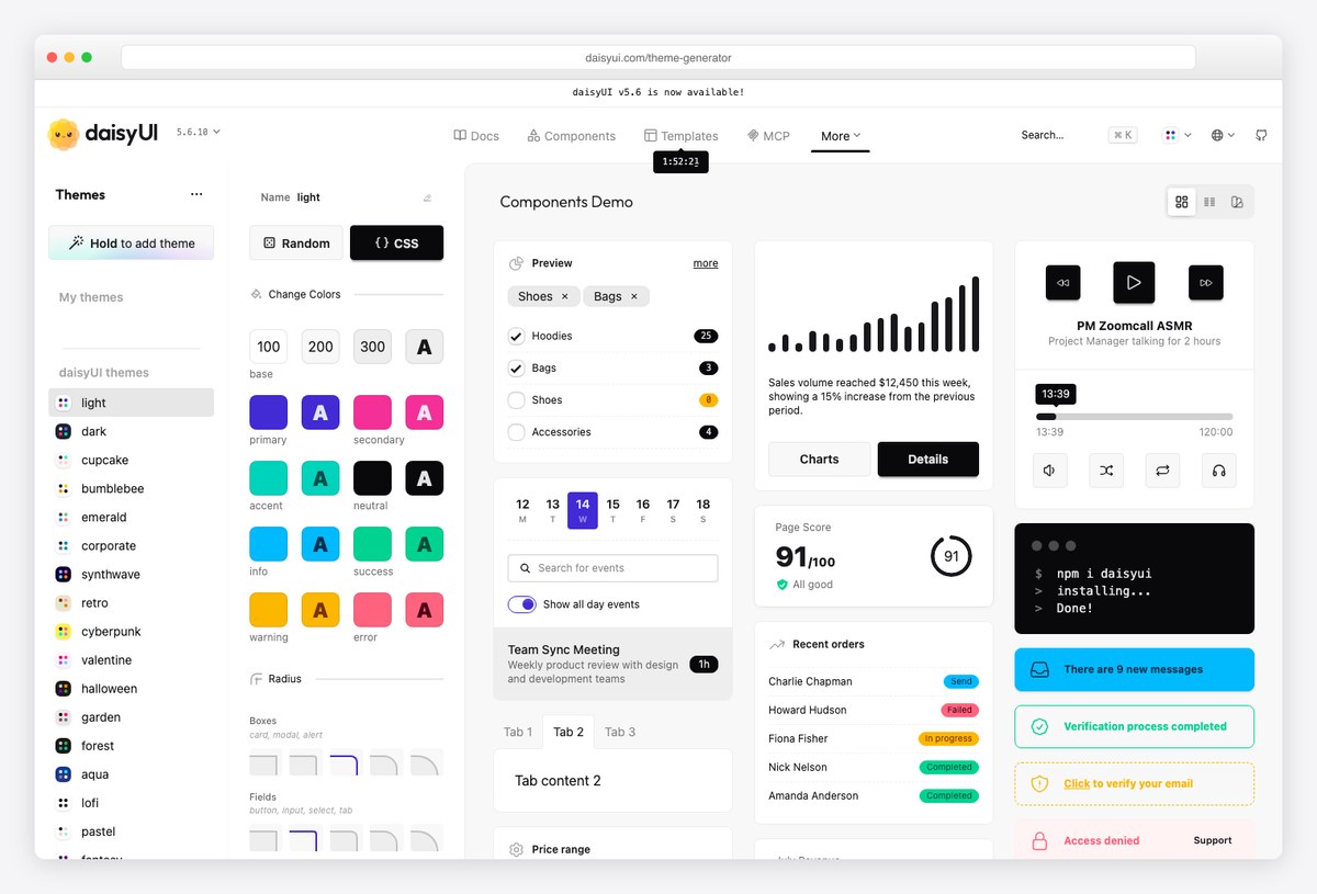 daisyUI theme generator for dashboard color themes
