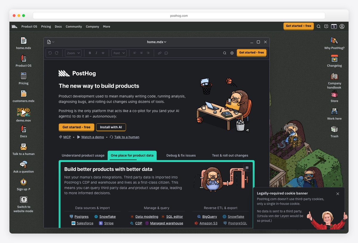 PostHog dark analytics dashboard UI