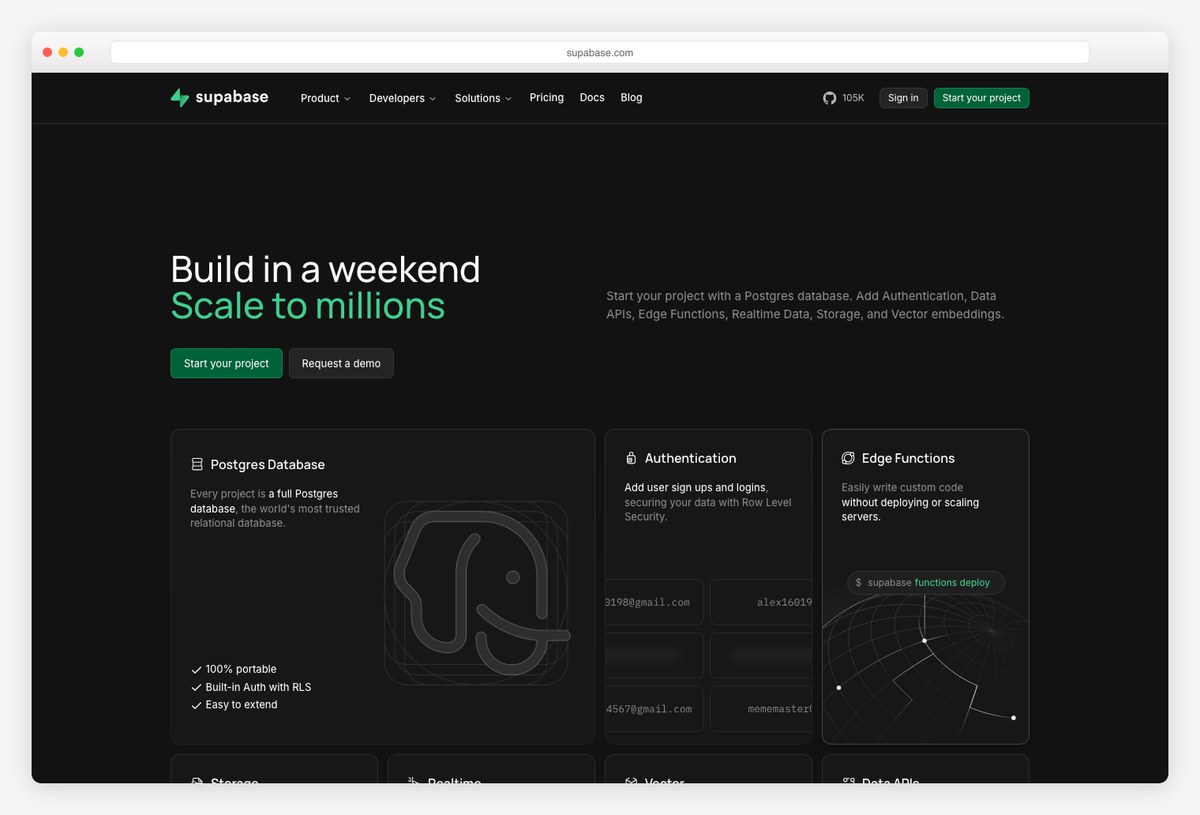 Supabase dark dashboard UI