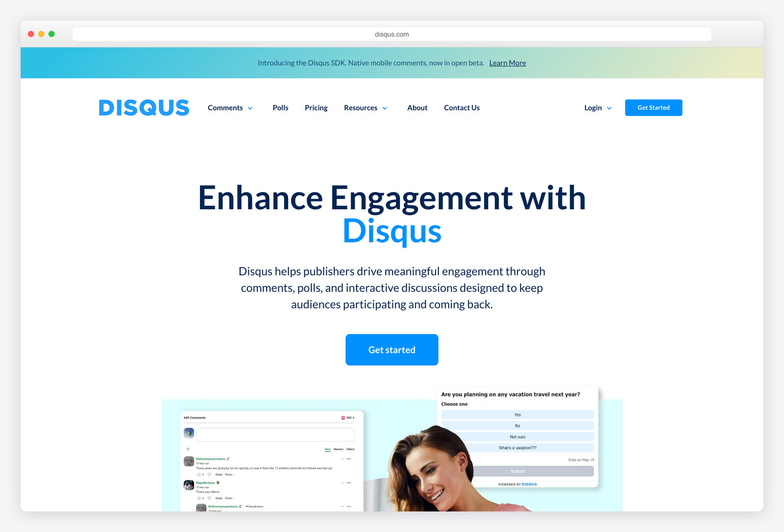 Screenshot of the Disqus website, a real-world example of a site built with Django