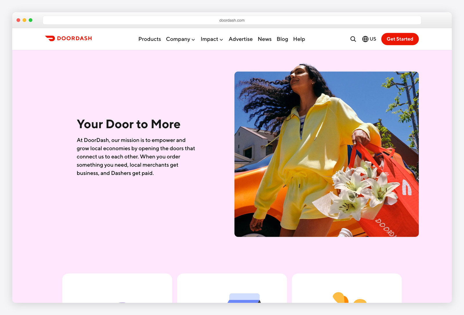 Screenshot of the DoorDash website, a real-world example of a site built with Django