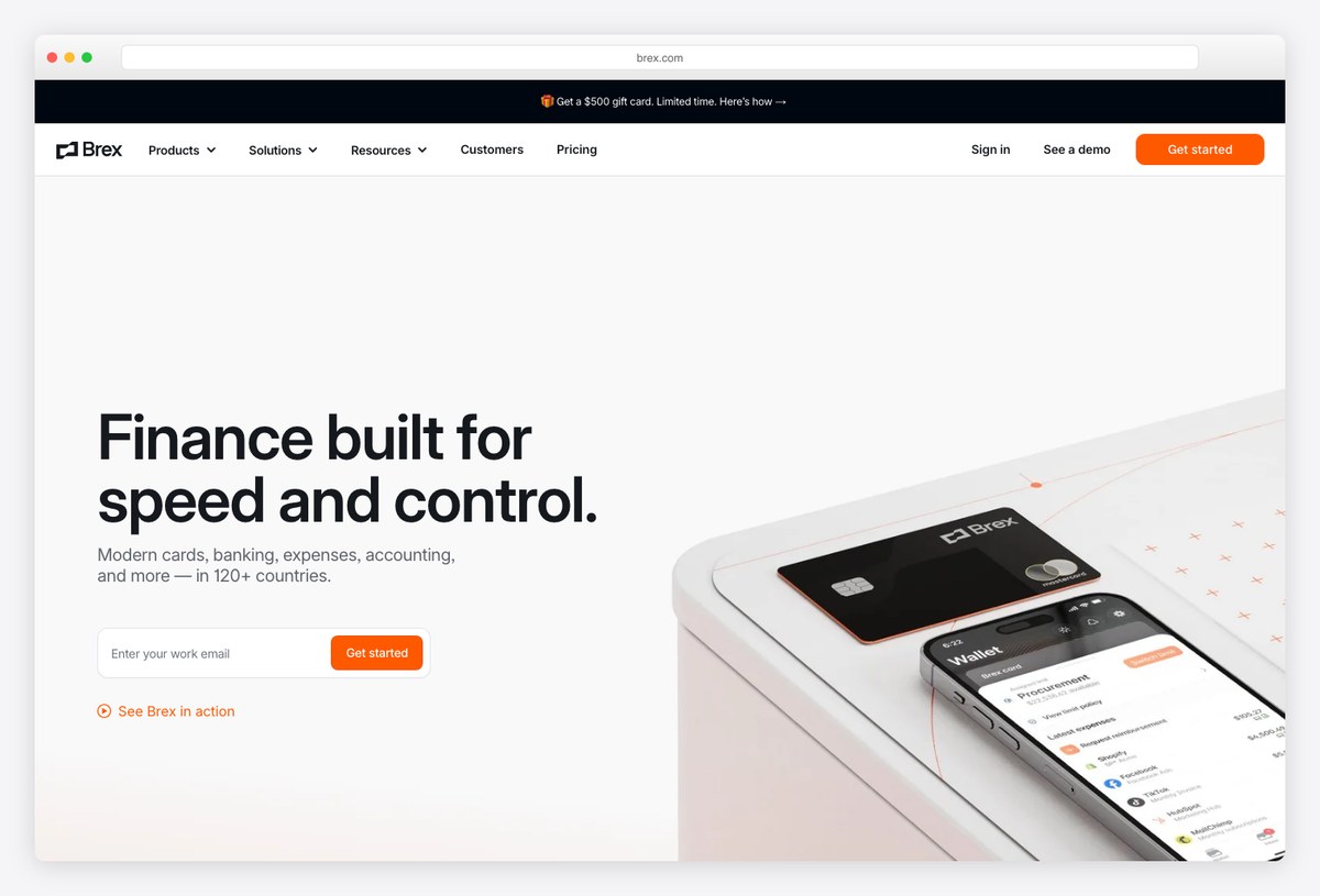 Brex corporate finance dashboard design example