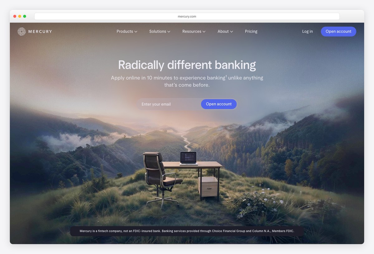 Mercury banking dashboard design example