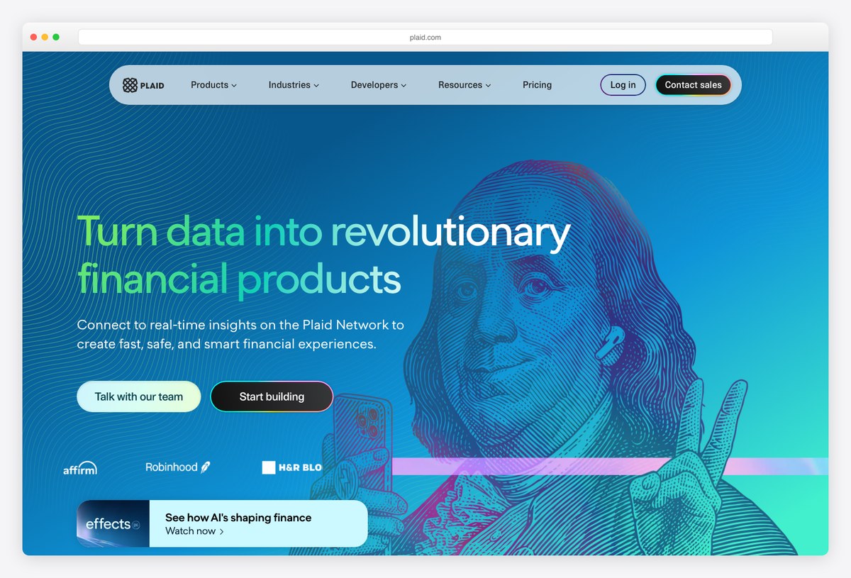 Plaid fintech data dashboard design example